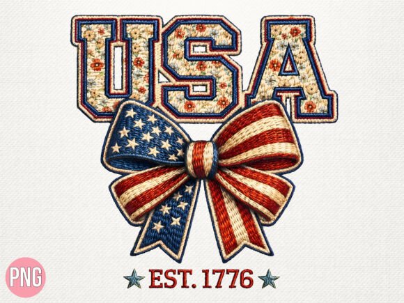 Floral USA Embroidery Bow 1776 USA PNG Review