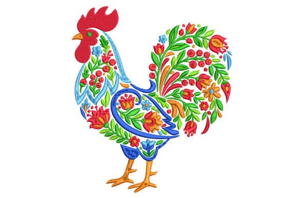 Folk Art Floral Rooster Embroidery: A Rustic Holiday Staple