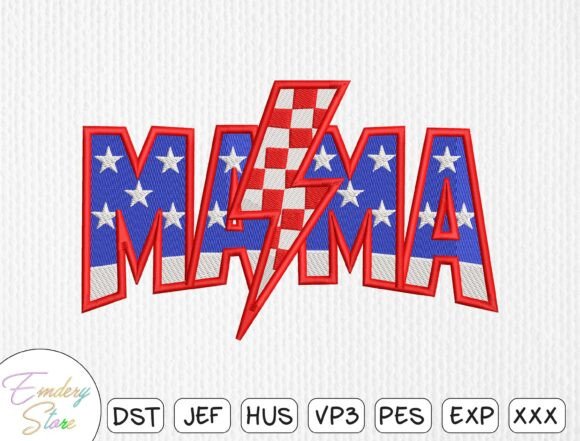 Mama Lightning Bolt Embroidery Design