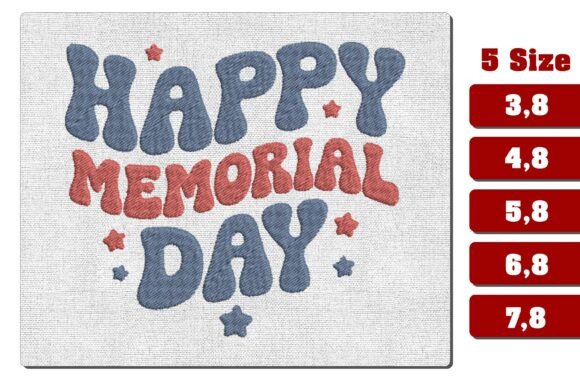 Retro Wavy Happy Memorial Day Embroidery